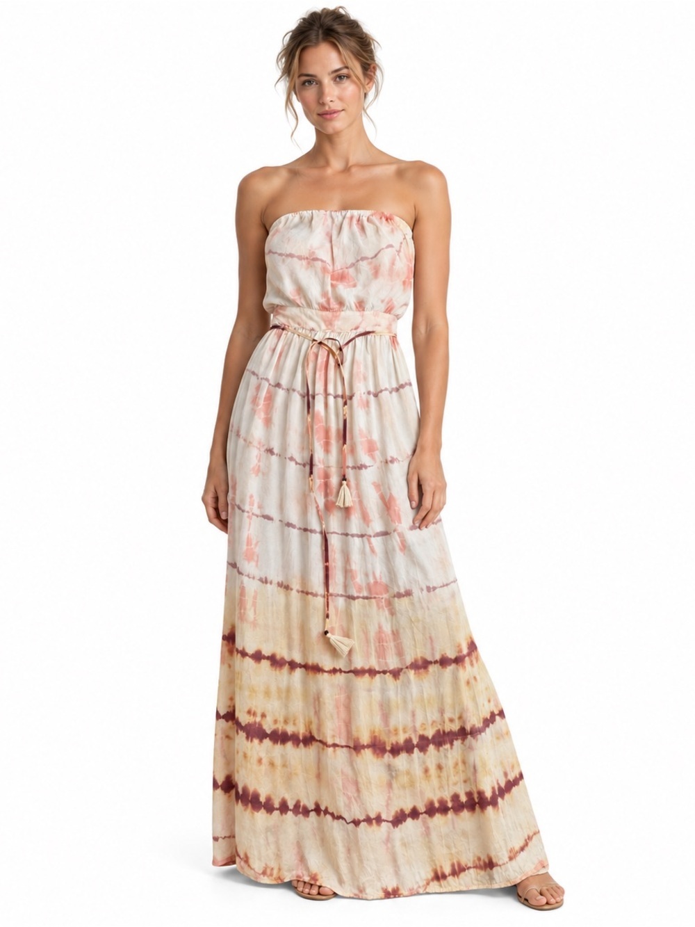 Gypsy05 Silk Maxi Dress S Strapless Peach Ombre Ethereal Goddess Boho Fairy